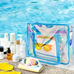 Holographic Clear Tote Bags, Waterproof Shoulder Bag, Clear Holographic Blue