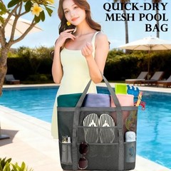 Mesh Beach Bag for Women, Large Beach Toy Pool Bag with Large – Dark Grey