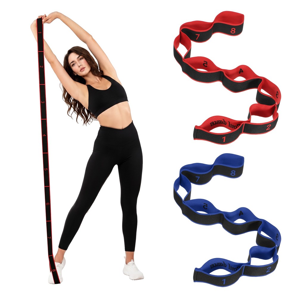 Fitness Resistance Bands 8-Section Number Stretch Band 2 Pcs & Red/Sapphire Blue