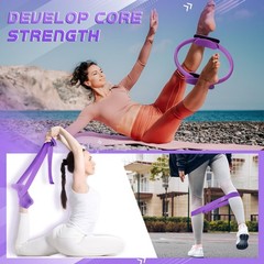 Poen 18 Pcs Purple Home Pilates Ball and Ring Circle Set Yoga Fitness