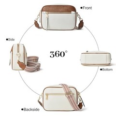 Small Crossbody Bag for Women Triple Pockets Vegan Leather Shoulder White&brown