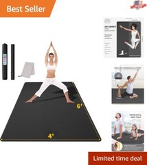 Large Yoga Mat – Extra Wide Workout Mat for Men and Women – 6’x 4′ – Black