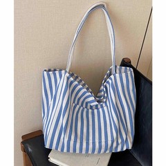 canvas tote bag for women, beach striped medium size shoulder bag with pocket…