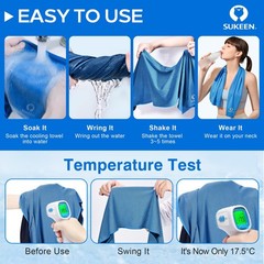 Sukeen 4 Pack Cooling Towels (40″x12″), 40″ x 12″, Blue/Grey/Royal Blue/Black