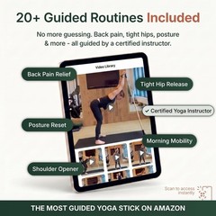 5ft Bamboo Yoga Stick for Stretching, Mobility & Balance – 20+ Video Tutorials,
