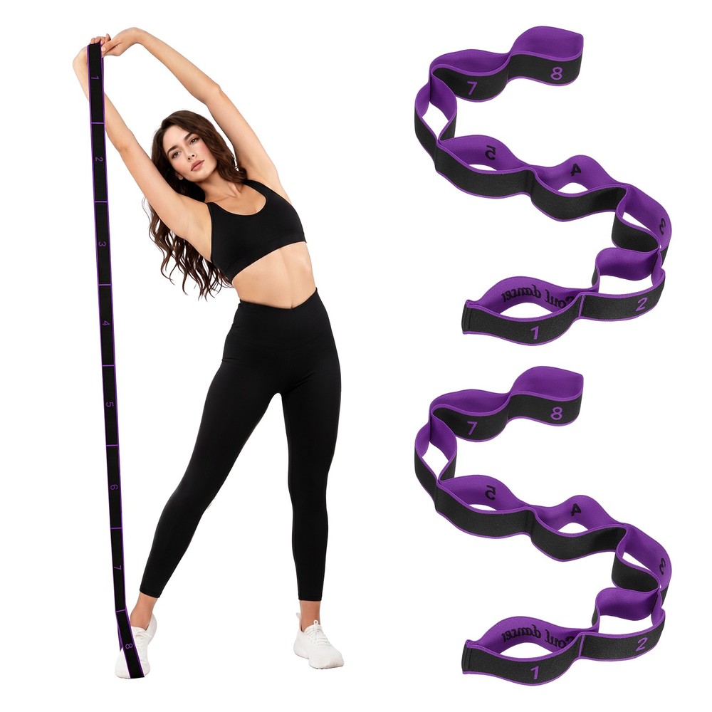 Fitness Resistance Bands 8-Section Number Stretch Resistance Band 2 Pcs & Purple