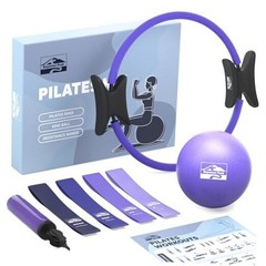 Pilates Ring and Ball Set, at Home Pilates Kit with 14″ Exercise Ring, Purple