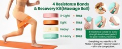 All-in-One Pilates Kit 13″ Magic Circle Ring Ball 5 Resistance Bands Workout Set