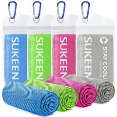 Sukeen 4 Pack Cooling Towels (40″x12″), 40″ x 12″, Blue/Grey/Green/Pink