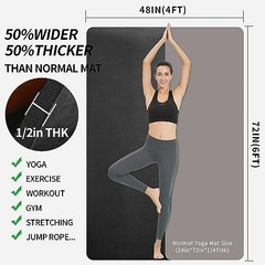 Black TPE Yoga Mat 6’x4’x1/2″ Extra Thick Non-Slip Exercise Mat