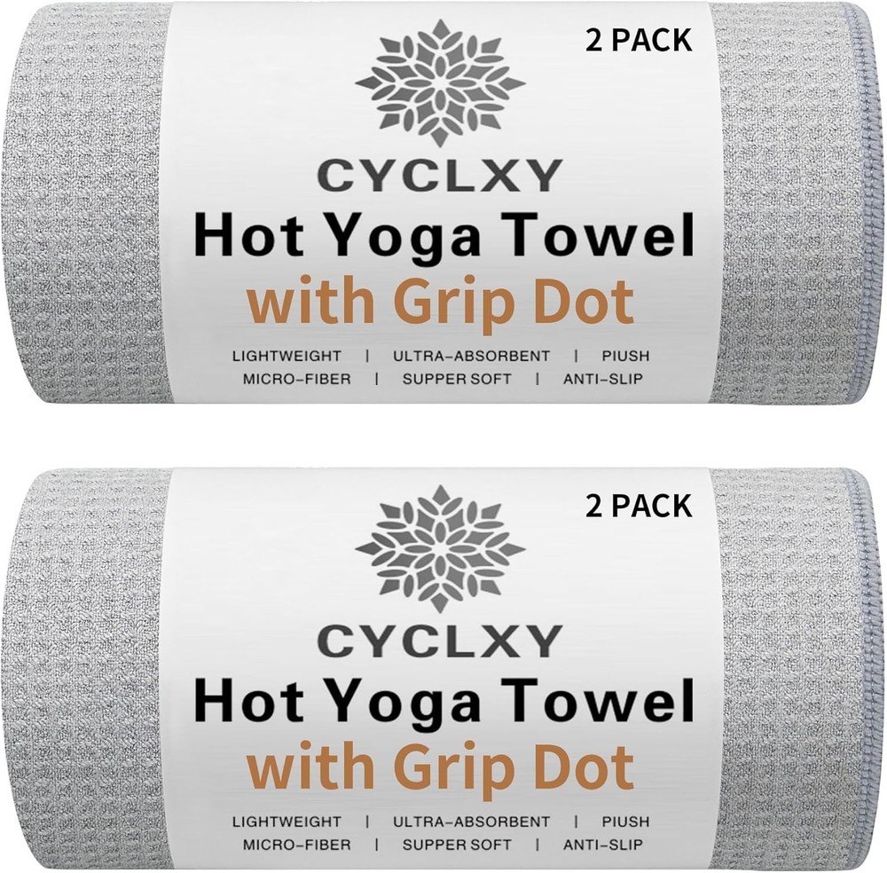 2 Pack Hot Yoga Towel with Grip Dot，Stickyfiber Yoga Mat Towels Non Slip for Hot