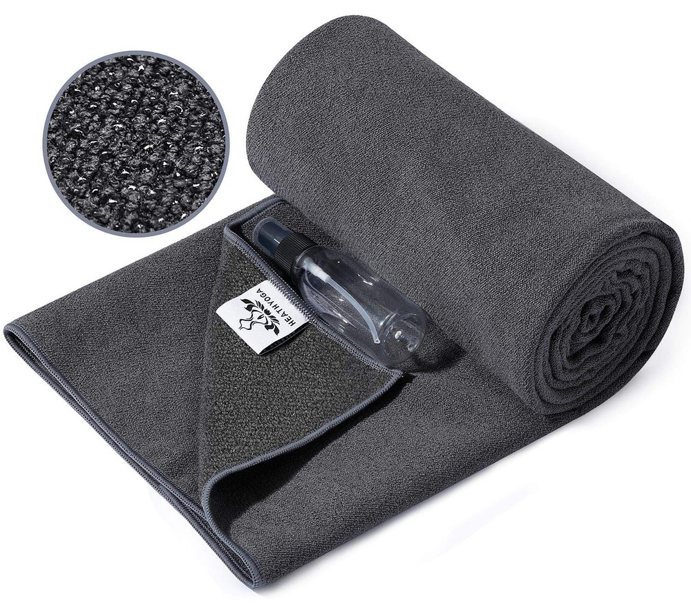 Heathyoga Yoga Mat Towel Non Slip For Hot Yoga Towel Silicone Grip Spray Bottle
