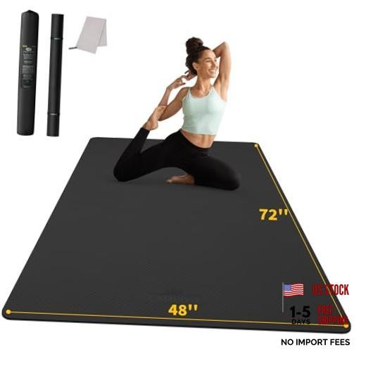 Yoga Mat 72″ x 48″ Large Workout Mat for Home Gym Flooring |-12mm 6mm BLACK