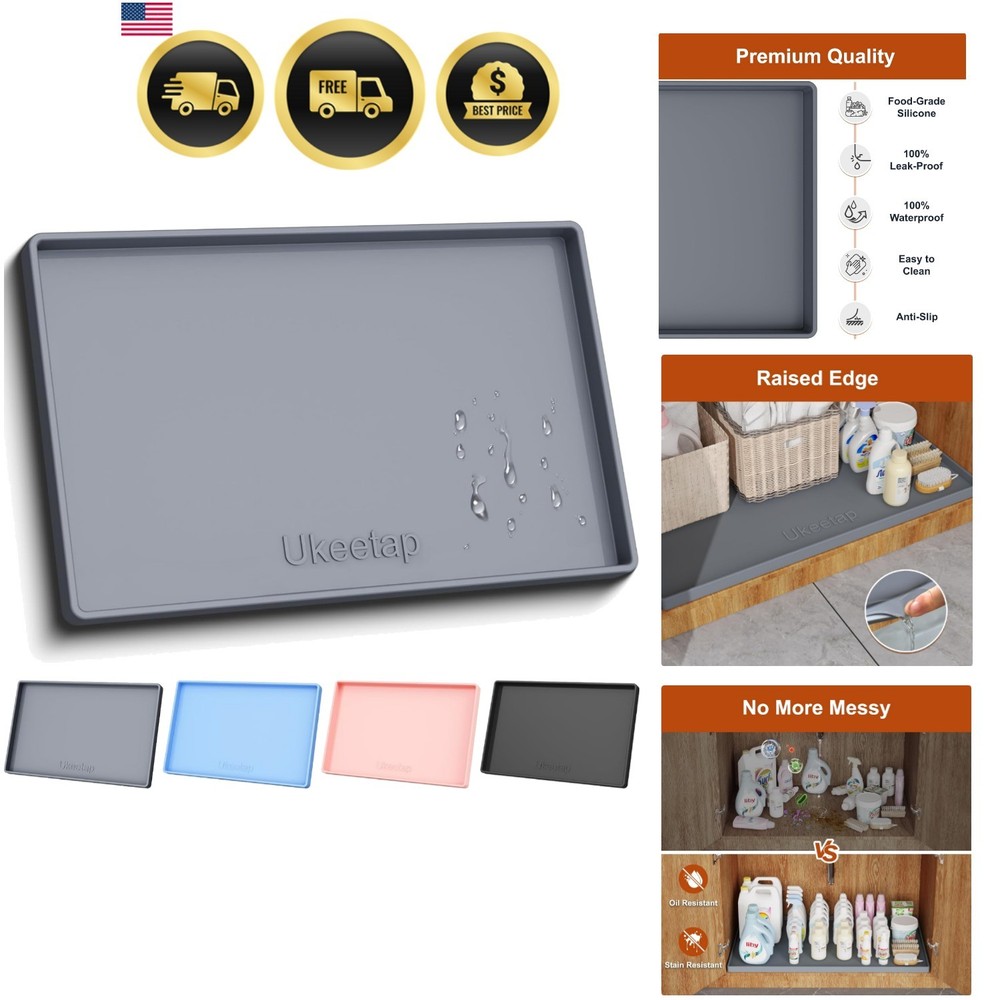 Extra Thick Silicone Mat Waterproof with Raised Edge 34″ x 22″, Under Sink Ma…