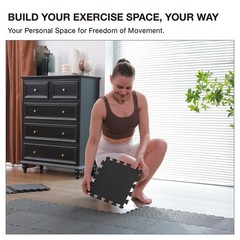 AIRHOP 18 Tiles Gym Floor Mat, EVA Foam Black | 18 |1.67m²,