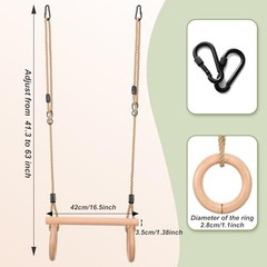 Children’s Trapeze Swing Bar with Wooden Gym Rings,Trapeze Bar for Swing Round