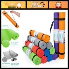 12-Pack Non-Slip Yoga Mats 68″x24″ – 4mm Thick Exercise Mat with Carry Strap for