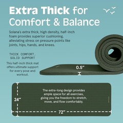 Solana Yoga Mat 1/2″ Thick w/Nylon Strap for Men & Women – Non Slip Excercise…
