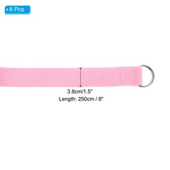 6Pcs 8 Feet Cotton Yoga Strap Belt Stretch Bands with D-Ring Buckle, Pink