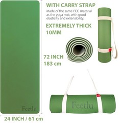 Feetlu Extra Thick Exercise Yoga Mat with 72″ x 24″ x 2/5″, Green & Cream