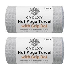 2 Pack Hot Yoga Towel with Grip Dot，Stickyfiber Yoga Mat 72.00″ x 26.50″ Gray