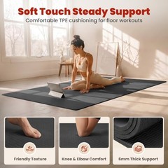 Large Yoga Mat, 6′ x 4’/6′ x 3′ x 6mm /8mm/12mm Thick 72″ x 48″ x 0.24″ Black