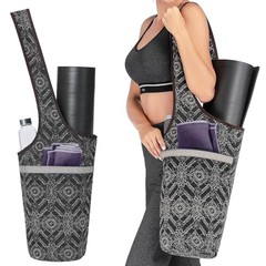 Yoga Mat Bag with Large Side Pocket & Inner Zipper Pocket Yoga Bag Boho Black