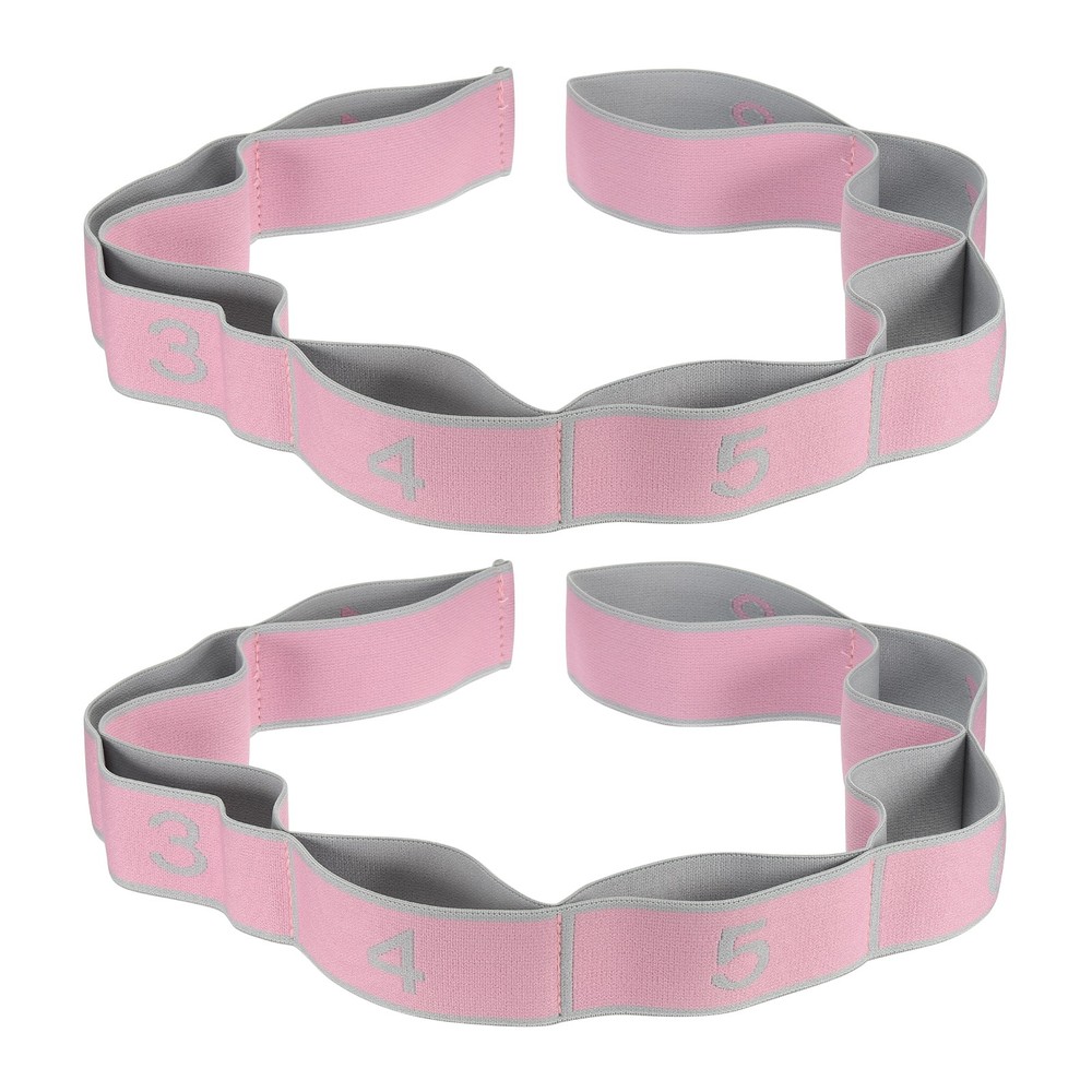 35.4 Inch 2 Pcs Exercise Bands Yoga Stretching Strap Latin Elastic Gray/Pink