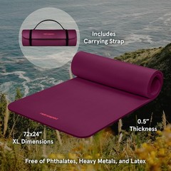 Solana Yoga Mat 1/2in Thick – Non-Slip Workout Mat 72x24in