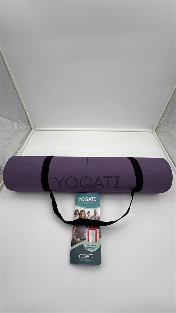 YOGATI Yoga purple mat w/alignment marks, supreme comfort, with a carrying strap
