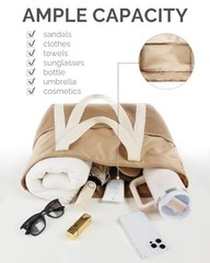 Beach Bag Large Waterproof Sandproof Tote for Women with Zipper Medium Khaki