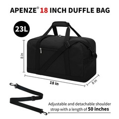 Apenze Small Gym Bag 18 inch Carry On Duffel Bag for Weekender Travel – Black
