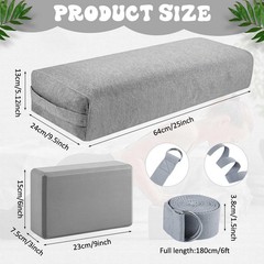 4 Pcs Yoga Bolster Pillows Blocks with Strap Set Comfortable Meditation Pillo…
