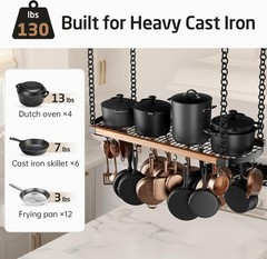 KES 48 Inch Large Hanging Pot Rack Ceiling Mount with 130Lb High-Capacity, Ceili