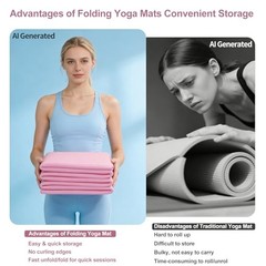Foldable Yoga Mat with Resistance Band & Sliding Discs, 0.24″ Thick Eco PInk