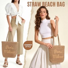 Beach Bags for Women – Straw Bag Woven Beach Tote, Summer Handmade Large Khaki