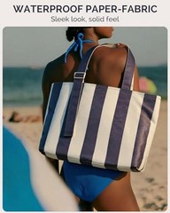 Large Waterproof Beach Bag for Women Pool Bags with Wet Blue Stripes
