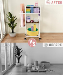 Yoga Mat Storage Rack with Wheels, 3 Tier Home Gym Workout Equipment Organizer f