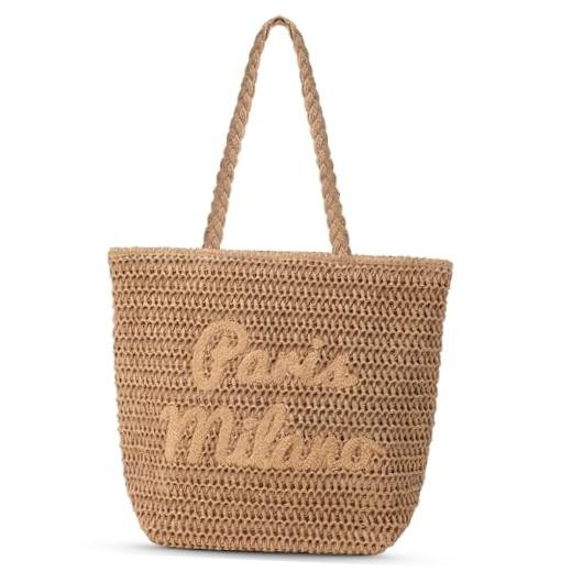 Beach Bags for Women – Straw Bag Woven Beach Tote, Summer Handmade Large Khaki