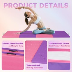 Thick 4-Fold Gymnastics Mat 6x2ft Exercise Floor Mat with Carrying Handles