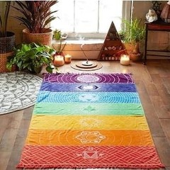 OYEFLY Rainbow Chakra Yoga Mat Sunscreen Shawl Hippy 29.5″ x 59″, Colorful