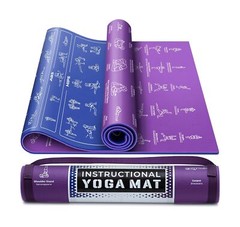 Instructional Yoga Mat with Poses Printed On It & Carrying Strap – 75 Illustr…