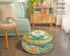 Indian Yoga Décor Pouf Cover Green Round Green Floor Pillow Case Room D