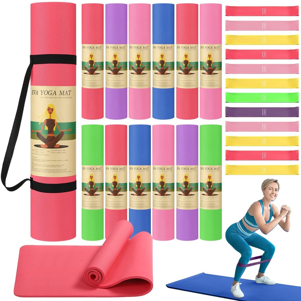 Hoolerry 36 Pieces Yoga Mats Sets Includes 12 Pcs Yoga Mats Bulk 68” x 24&