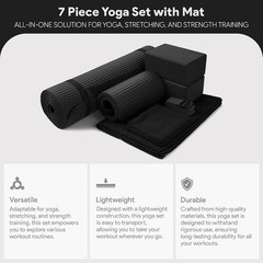 7-Piece Yoga Set W/ 71x24x0.5 Inches Extra Thick Mat & Carrying Sling – Includes
