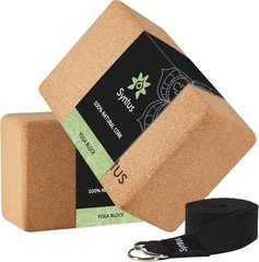 2 Cork Yoga Blocks 8ft Strap Set for Fitness & Stretching