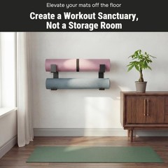 2 Tier Adjustable Width Yoga Mat Holder Protective Padding Wall Mount Steel