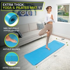 ProsourceFit Extra Thick Yoga Pilates Exercise mat Aqua 1″