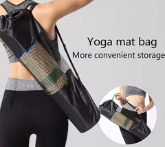 Breathable Yoga Mat Mesh Bag with Shoulder Strap Durable Oxford Fabric Black