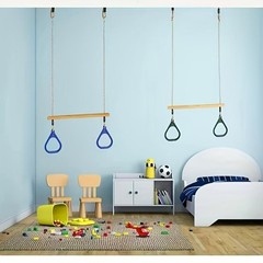 Swing Sets for Backyard, Wooden Trapeze Swing Bar Rings-Outdoor Play Equipment